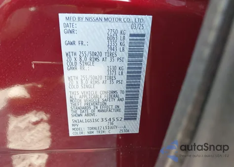 2025 Infiniti Qx60 Sensory Awd from USA, damaged, VIN 5N1AL1GS1SC354552